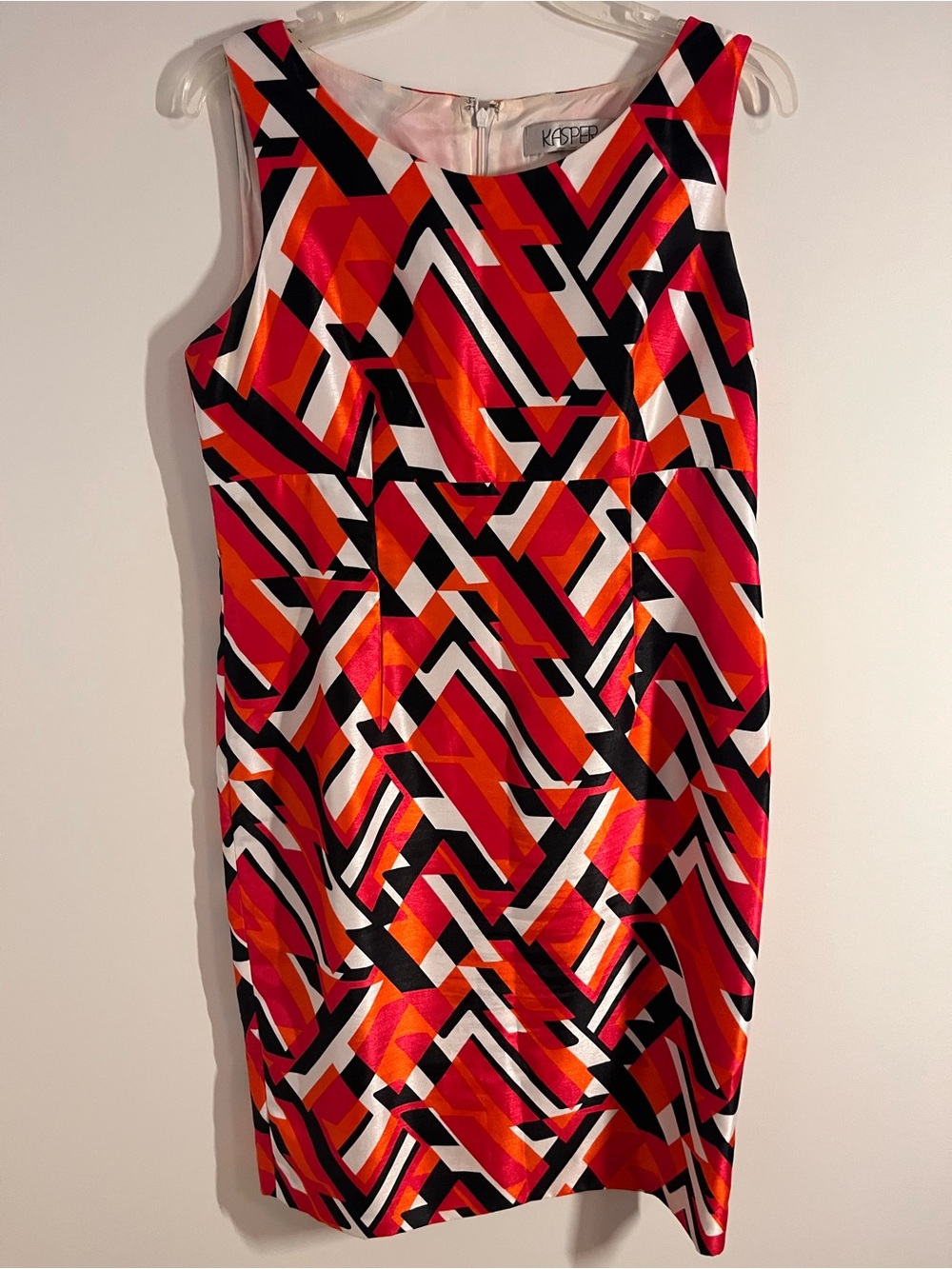 Kasper Multicolor Geometric Sheath Dress in Red, Pink & Black